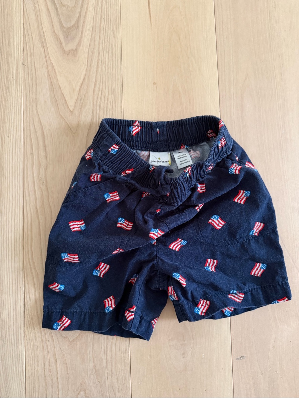 Vintage Navy American Flag Print Kids Shorts